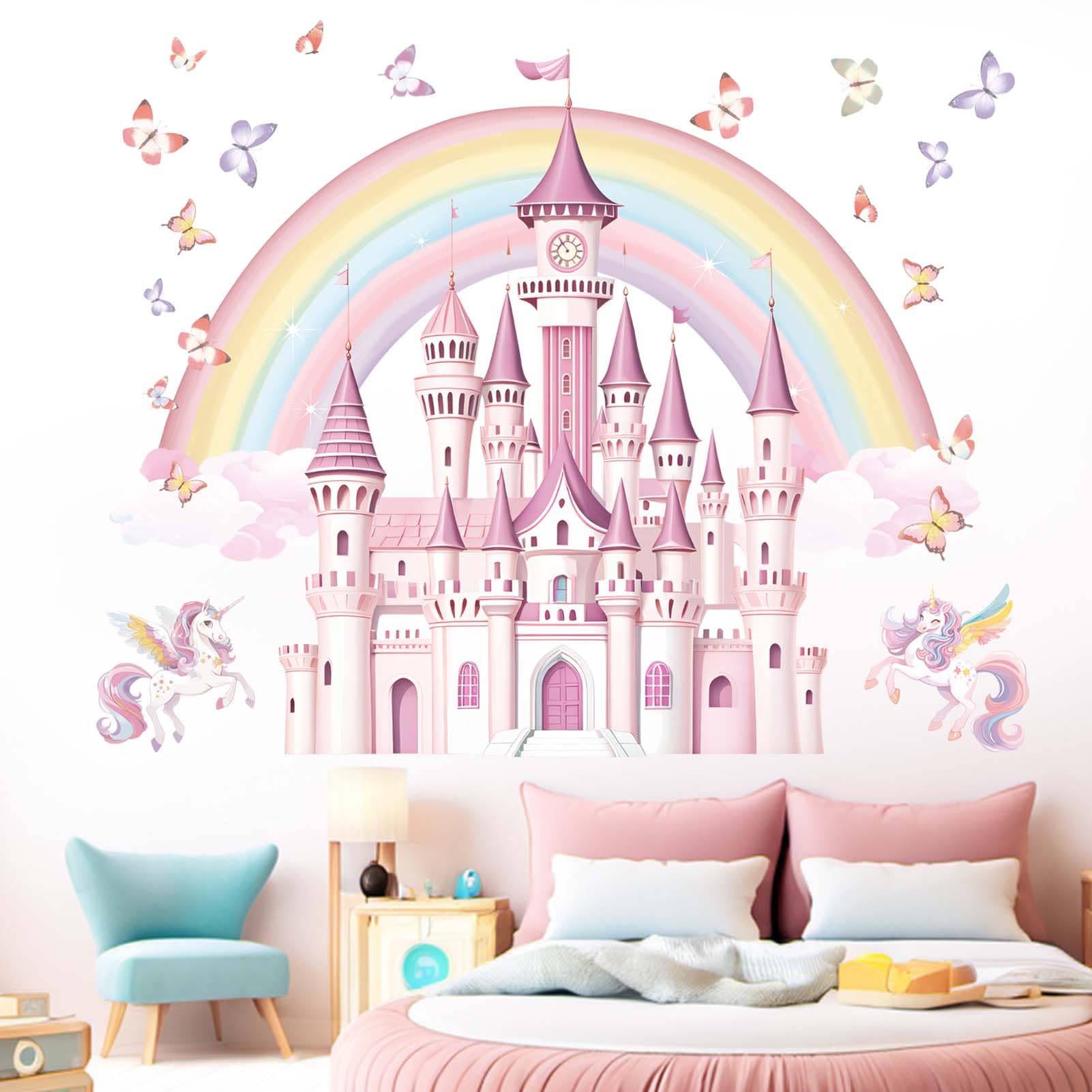 Amimagen Unicorn Fairy Tale wall decal enhances themed bedroom decor for storytelling moments