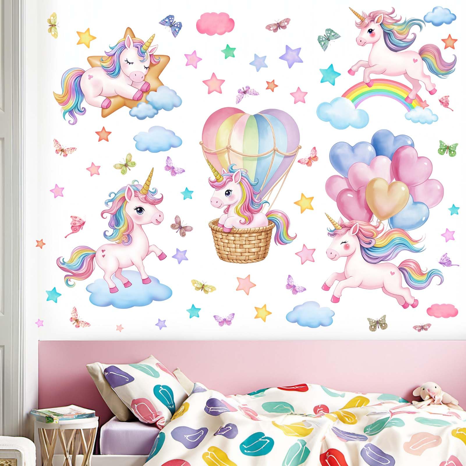 Amimagen unicorn rainbow wall decal with balloons and stars sparks imagination in girls' rooms