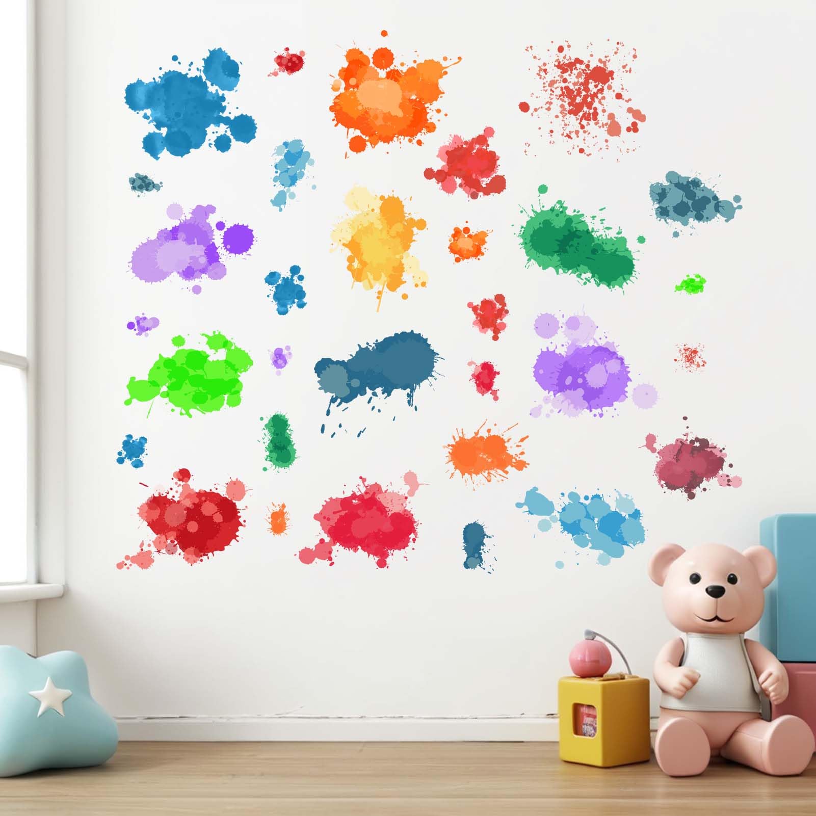 Amimagen wall decor splatter DIY layout for flexible classroom or playroom