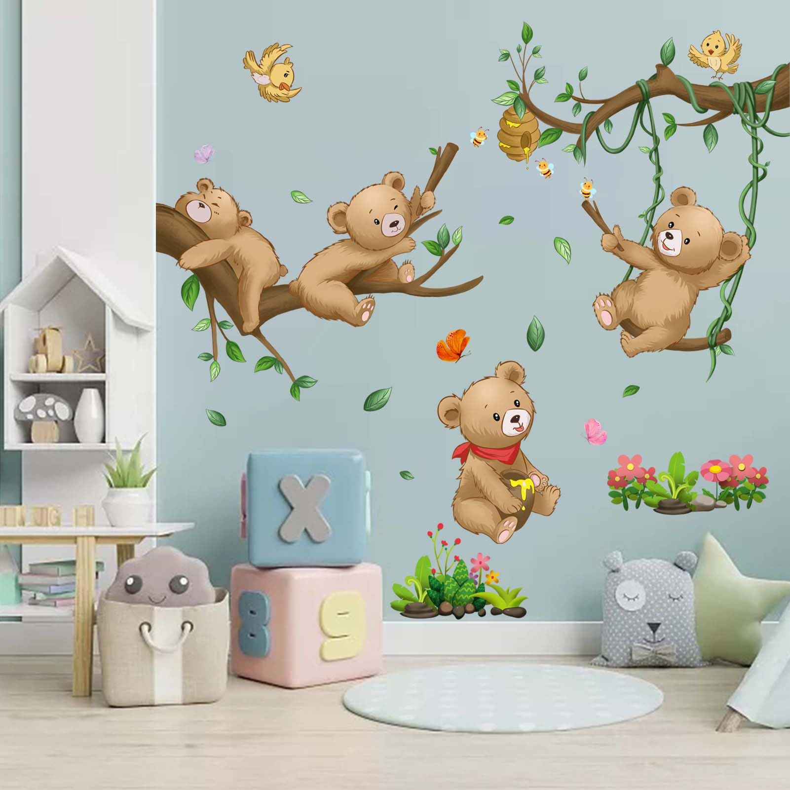Amimagen Woodland Bear Wall Stickers add a cozy woodland vibe to your nursery.