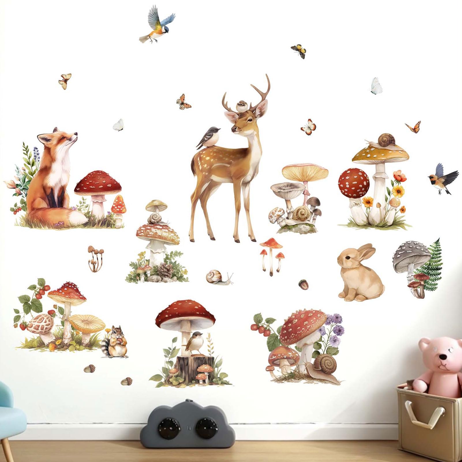 Amimagen woodland wall decal mushroom cottage scene creates cozy nursery ambiance