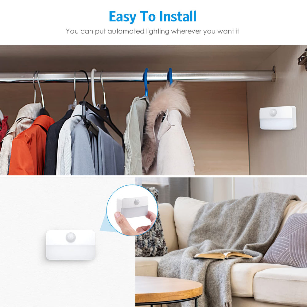 AMIR adhesive installation graphic emphasizes no wiring and quick mounting for quick setup.