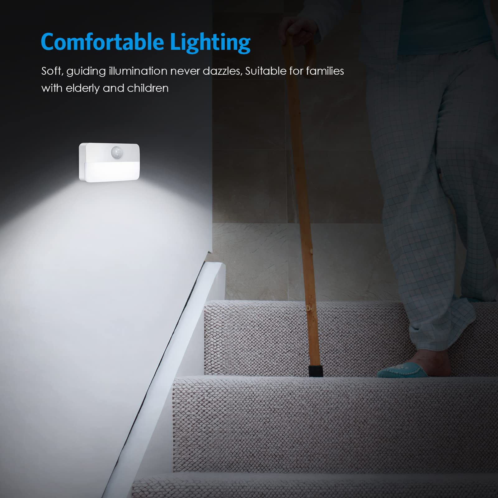 AMIR battery-powered stair light demonstrates long-lasting efficiency with low power consumption.