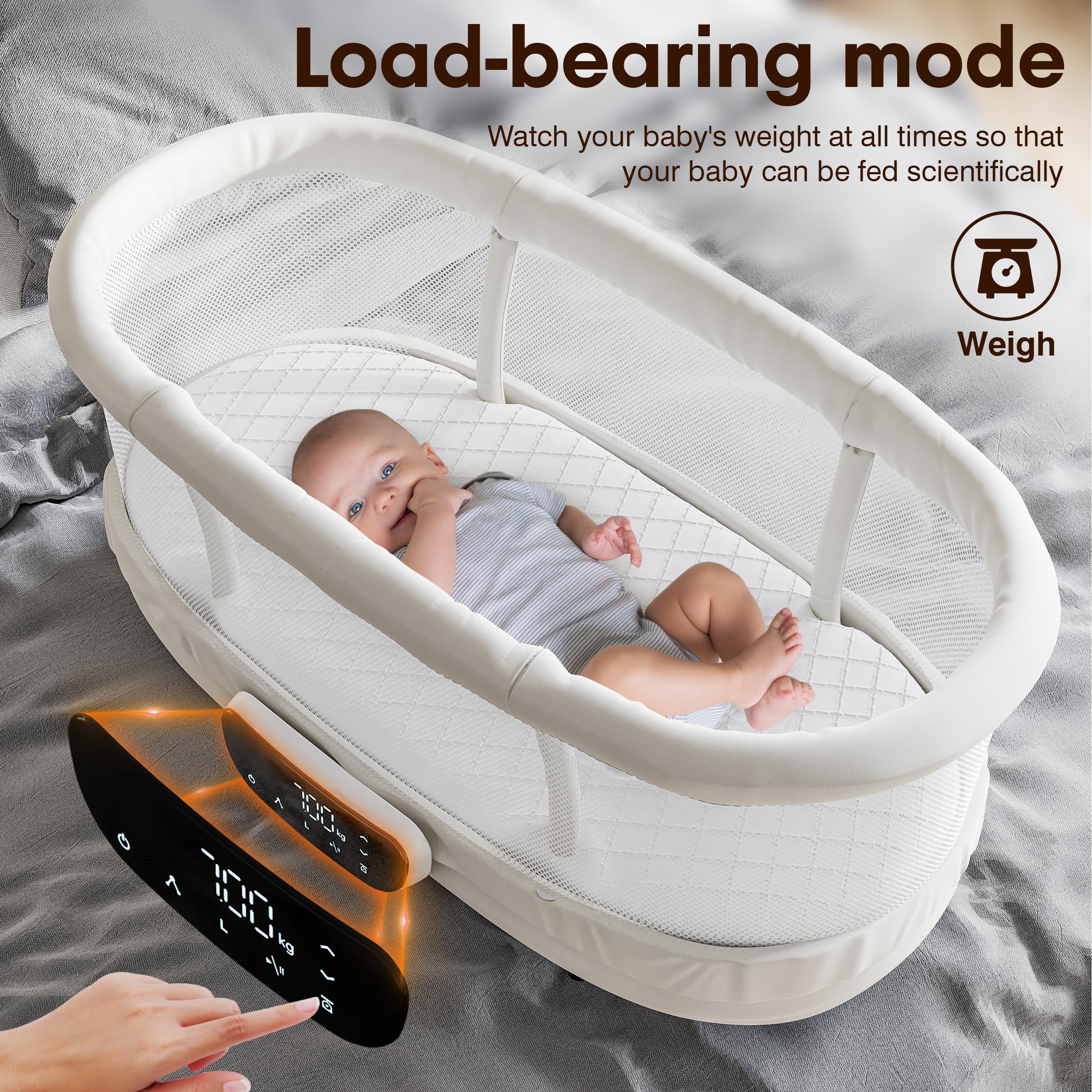 AMKE 4-in-1 baby bassinet five rocking motions for soothing experiences.