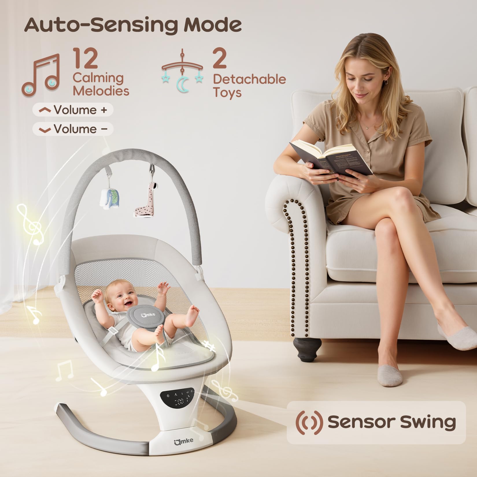 AMKE baby swing angles-and-speeds allow customizable rocking rhythms