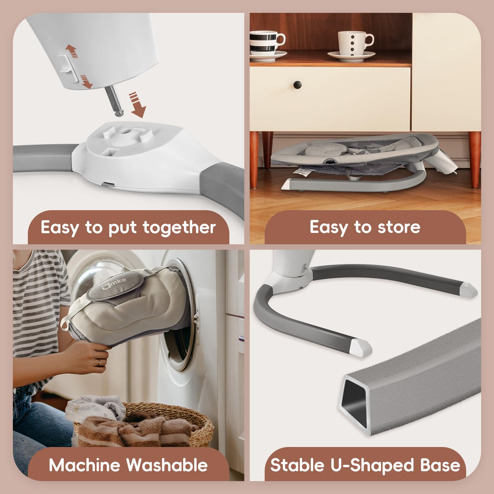 AMKE baby swing machine-washable-seat simplifies cleaning between uses