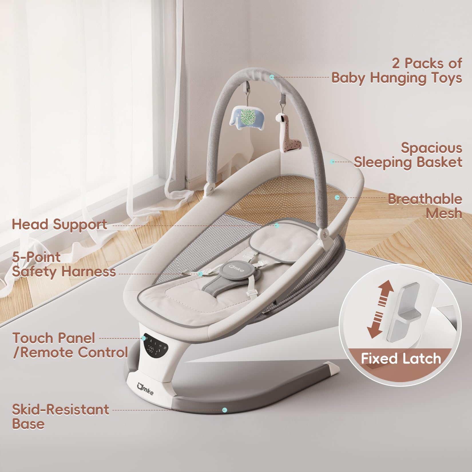 AMKE baby swing quiet-motor operation minimizes noise during naps
