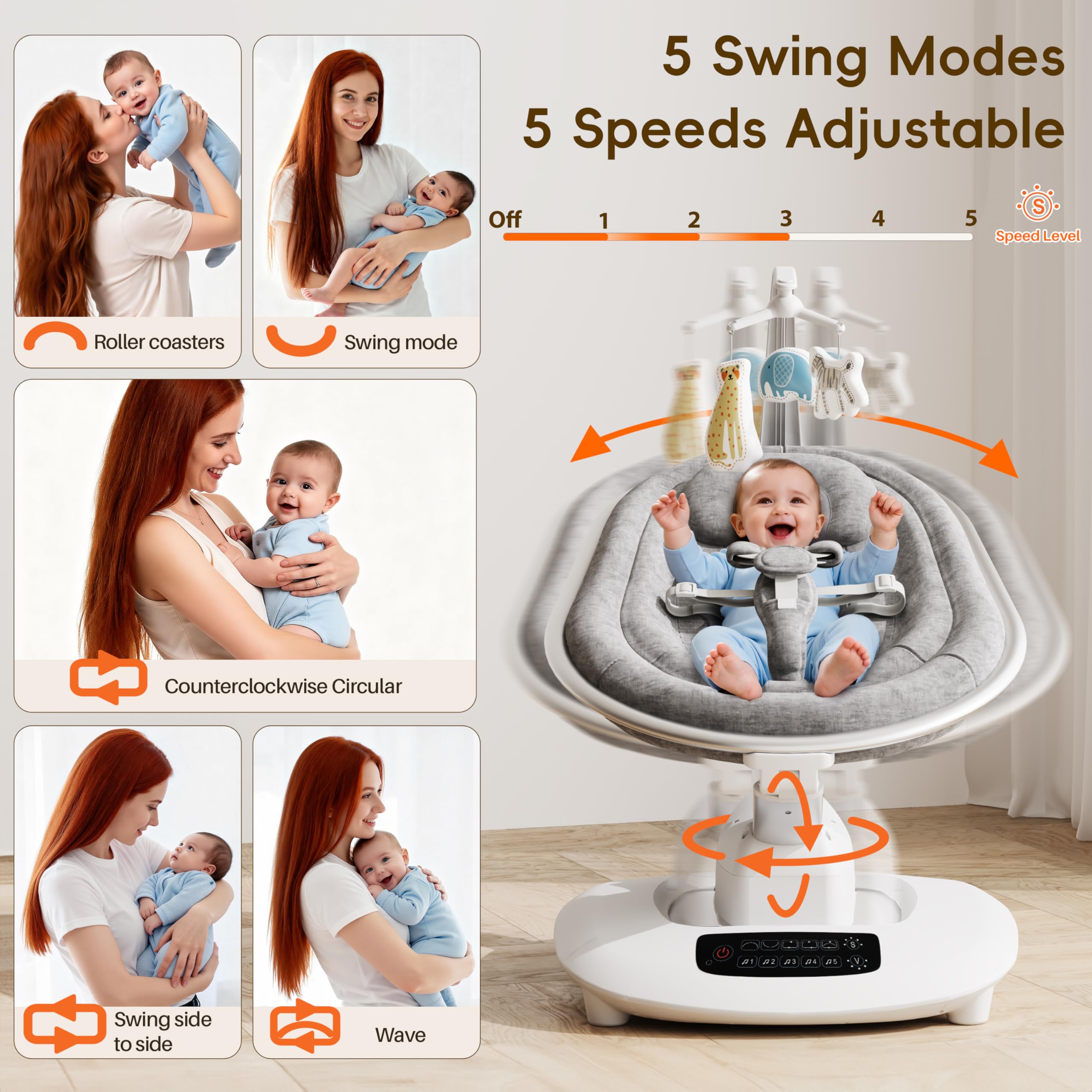 AMKE Luxury Electric Baby Swing dual motors deliver whisper-quiet soothing