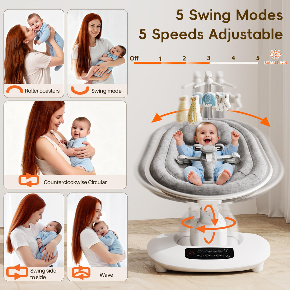 AMKE Luxury Electric Baby Swing dual motors deliver whisper-quiet soothing
