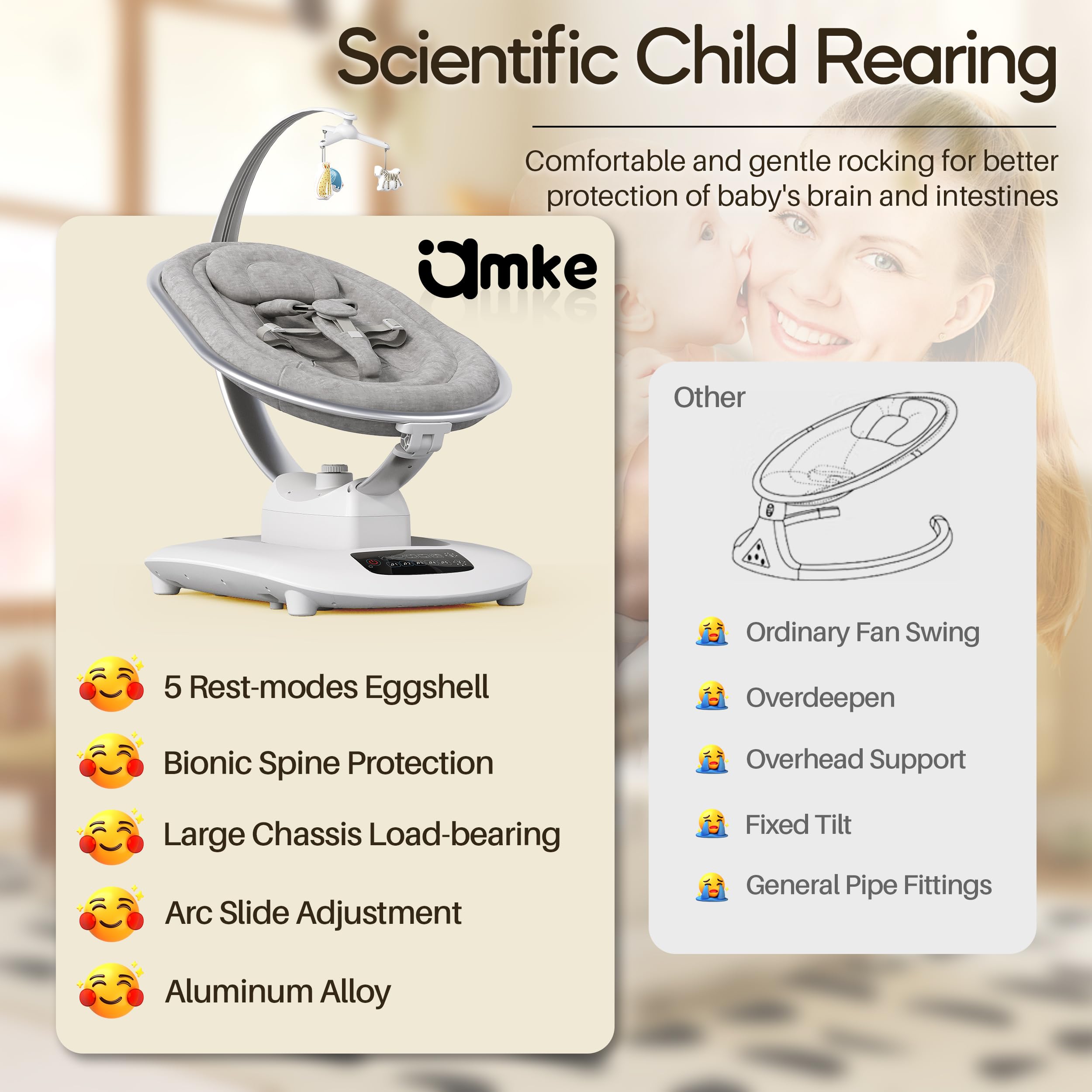 AMKE Luxury Electric Baby Swing educational toy bar for infant engagement