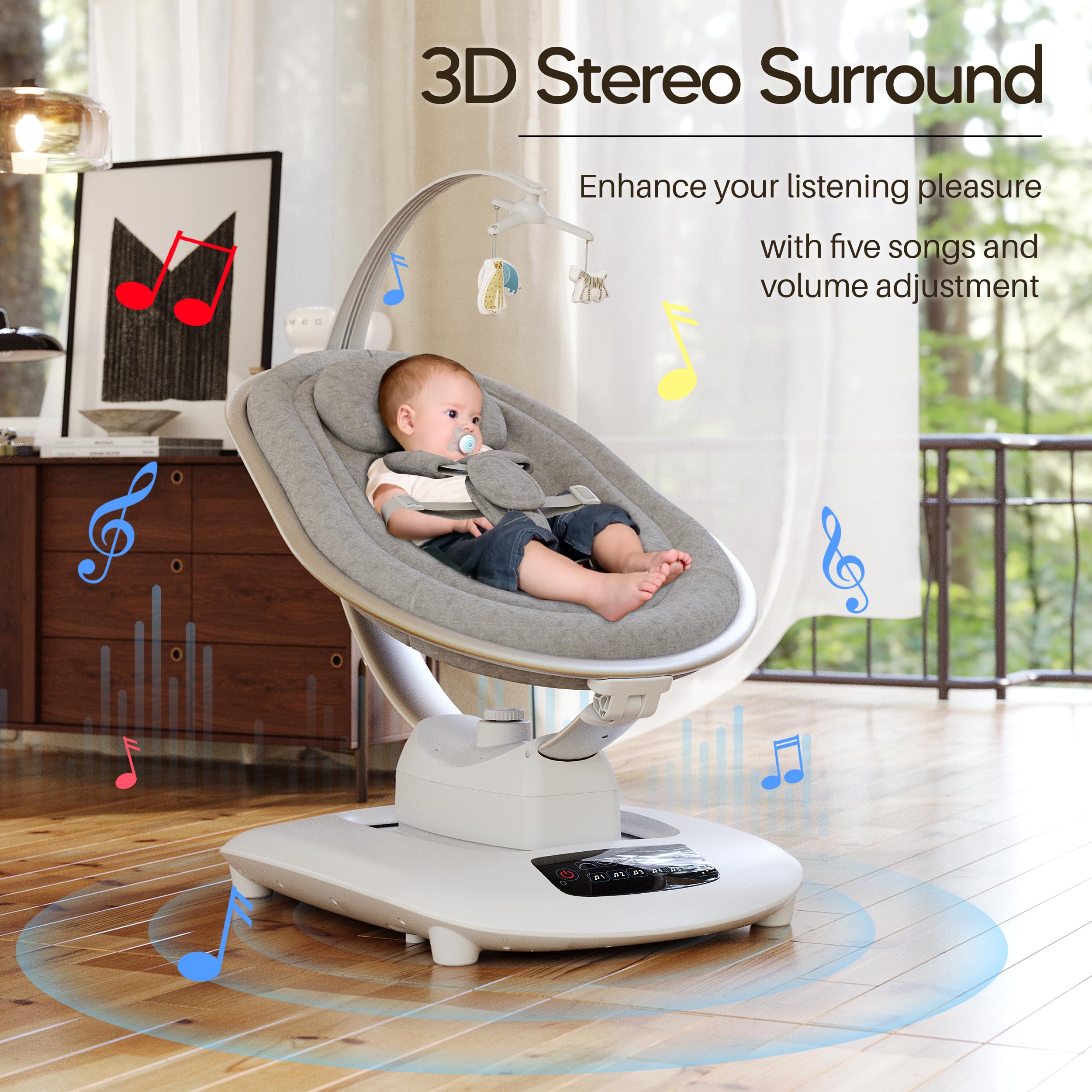 AMKE Luxury Electric Baby Swing safe 5-point harness and sturdy base for security
