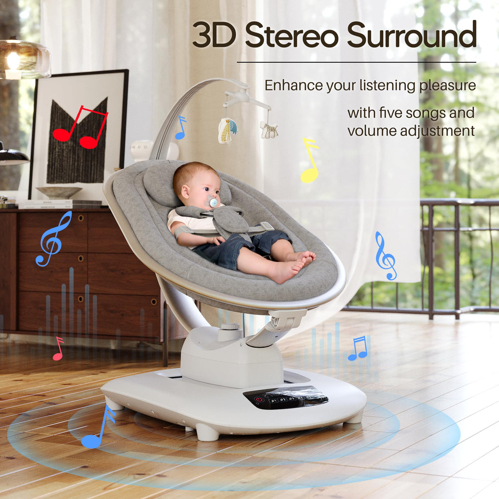 AMKE Luxury Electric Baby Swing safe 5-point harness and sturdy base for security