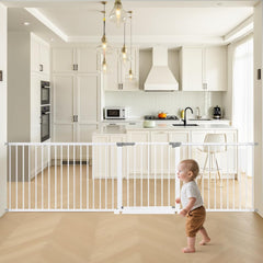 Amllirate extra-long baby gate wide-74cm-opening enhances safe passage in large openings.