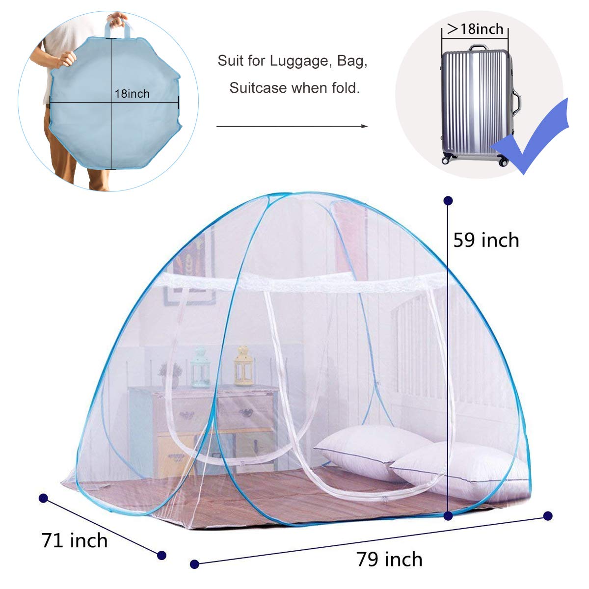 AMMER pop-up mosquito net tent sleeping scene with two adults