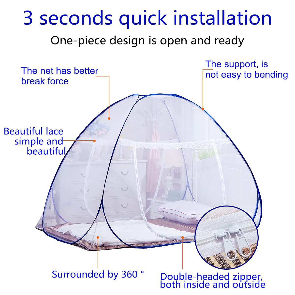 AMMER pop-up mosquito net tent folded package highlights compact travel-ready design