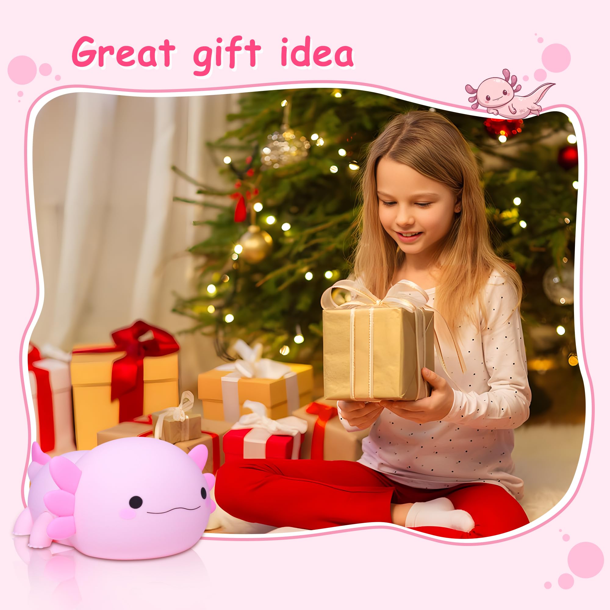 Ammonite axolotl night light gift-ready packaging ideal for kids.