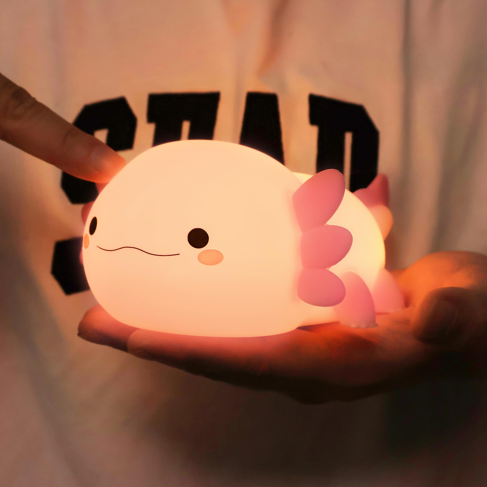 Ammonite axolotl night light is portable for late-night trips.