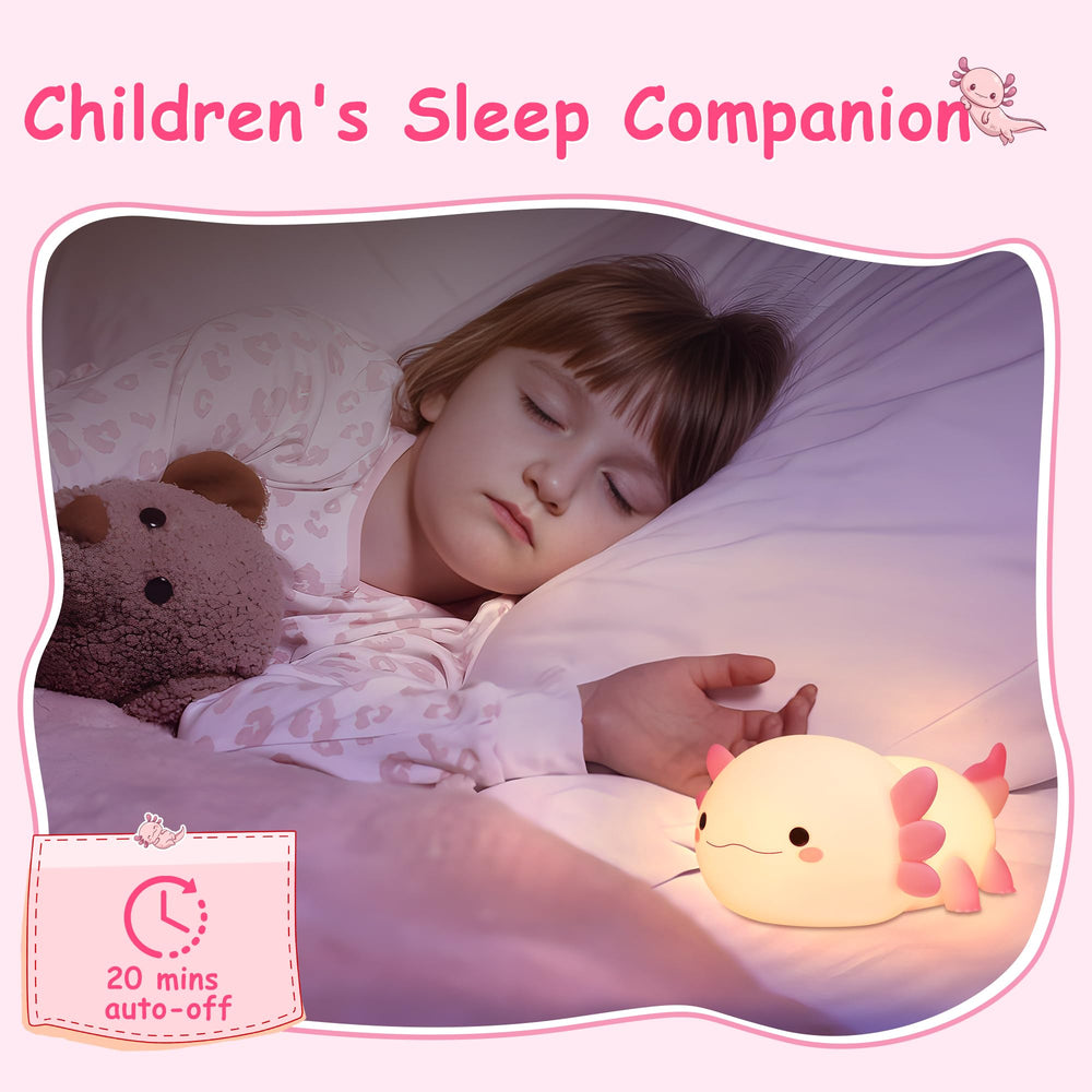 Ammonite axolotl night light silicone texture emphasizes safe touch.