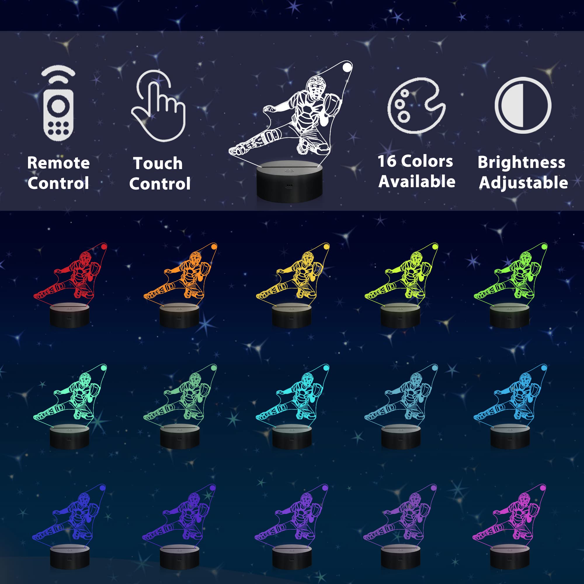 Ammonite Baseball Catcher Night Light remote enables easy color and mode changes