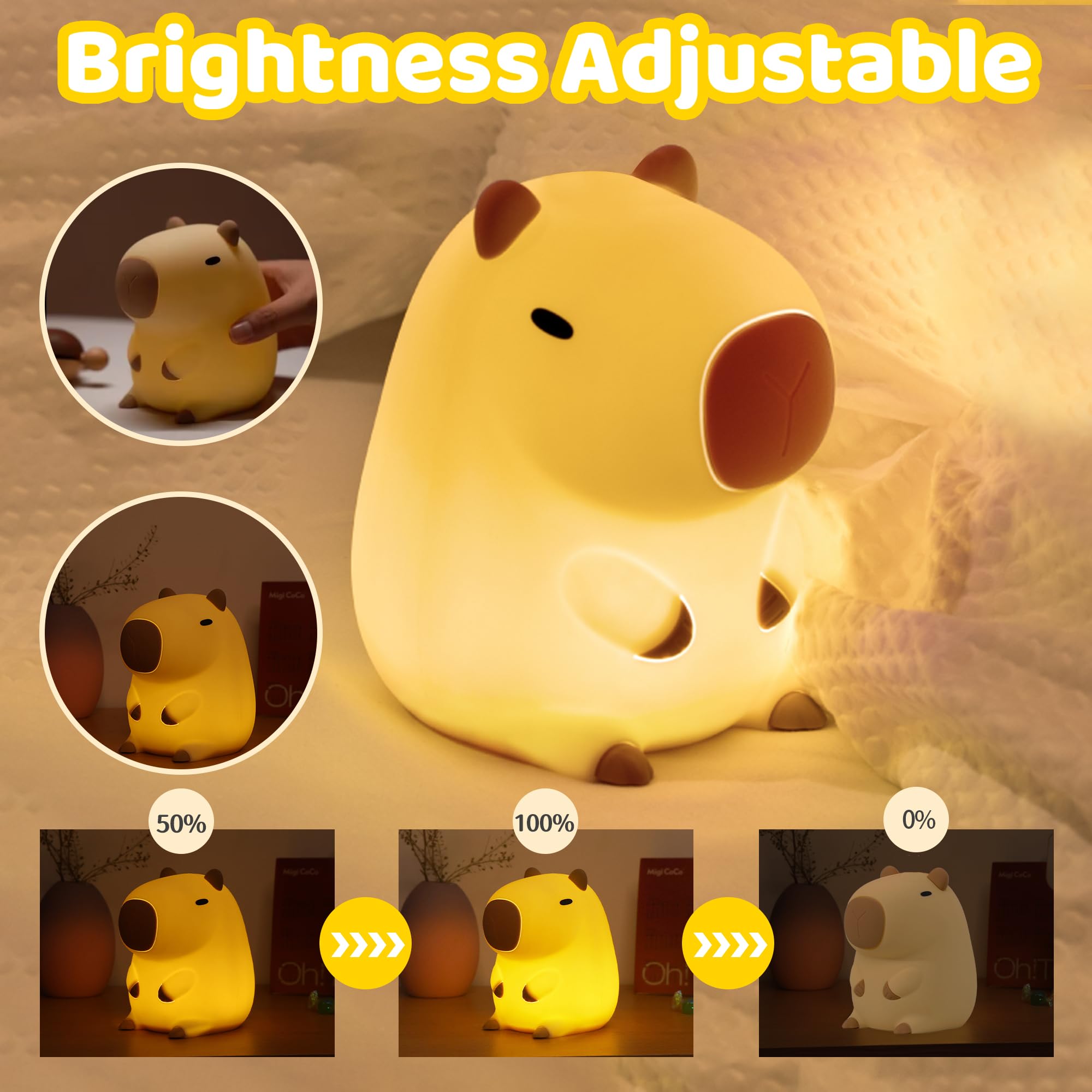 Ammonite Capybara Night Light side view highlighting compact nursery-friendly design