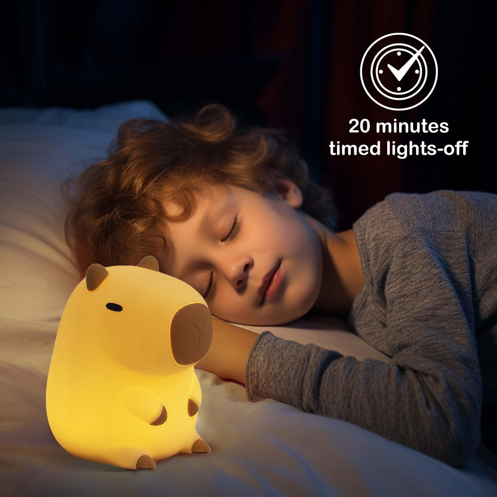 Ammonite Capybara Night Light touch-control close-up for easy brightness changes