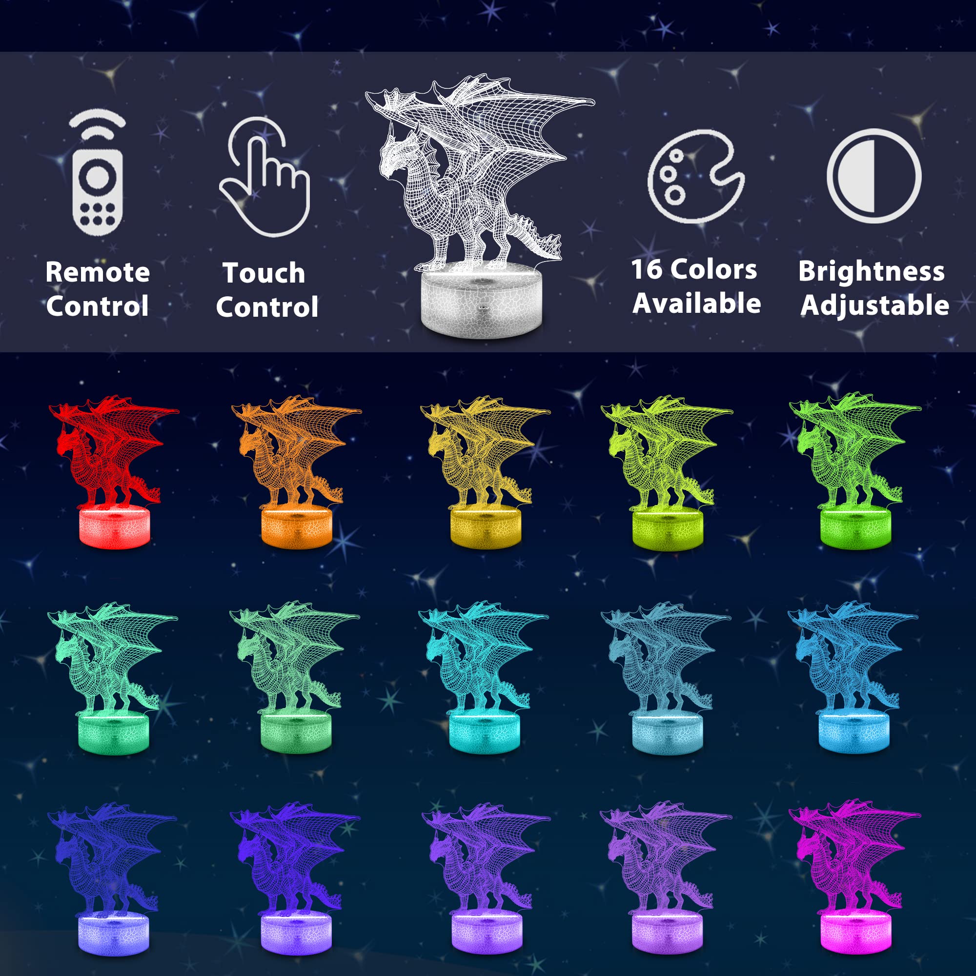 Ammonite Dragon Lamp remote control for easy color changes during bedtime.
