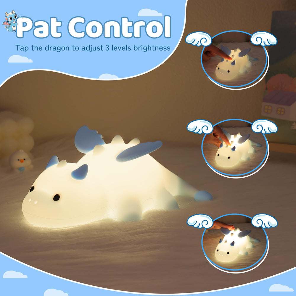 Ammonite Dragon Night Light side view highlights soft-touch silicone safety for kids.