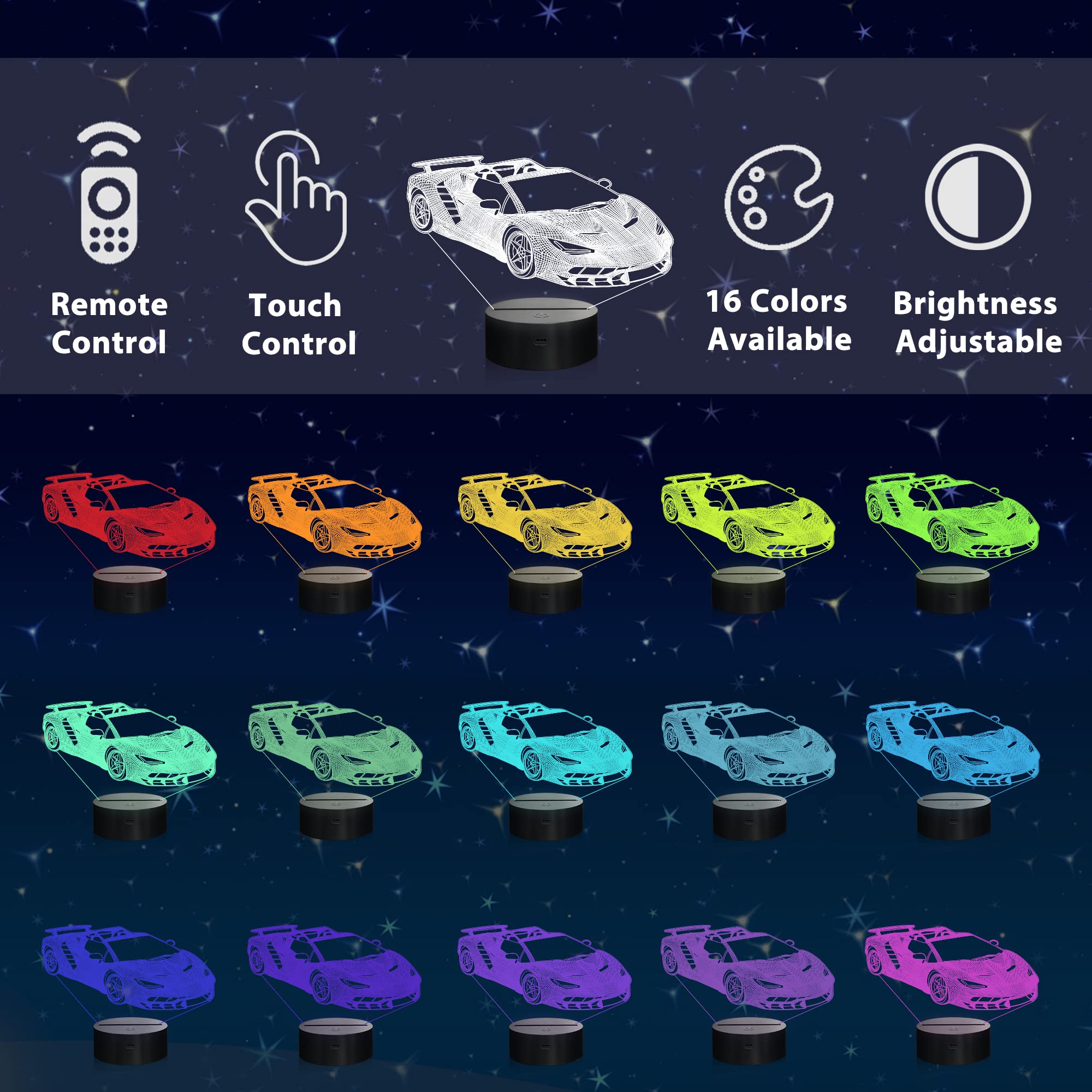 Ammonite Race Car Lamp remote control for easy color and timer adjustments