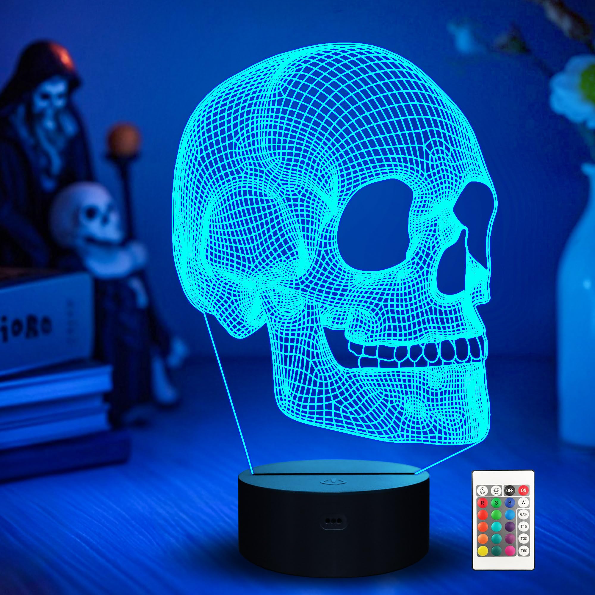 Ammonite skull night light base glows softly for calm bedtime ambience