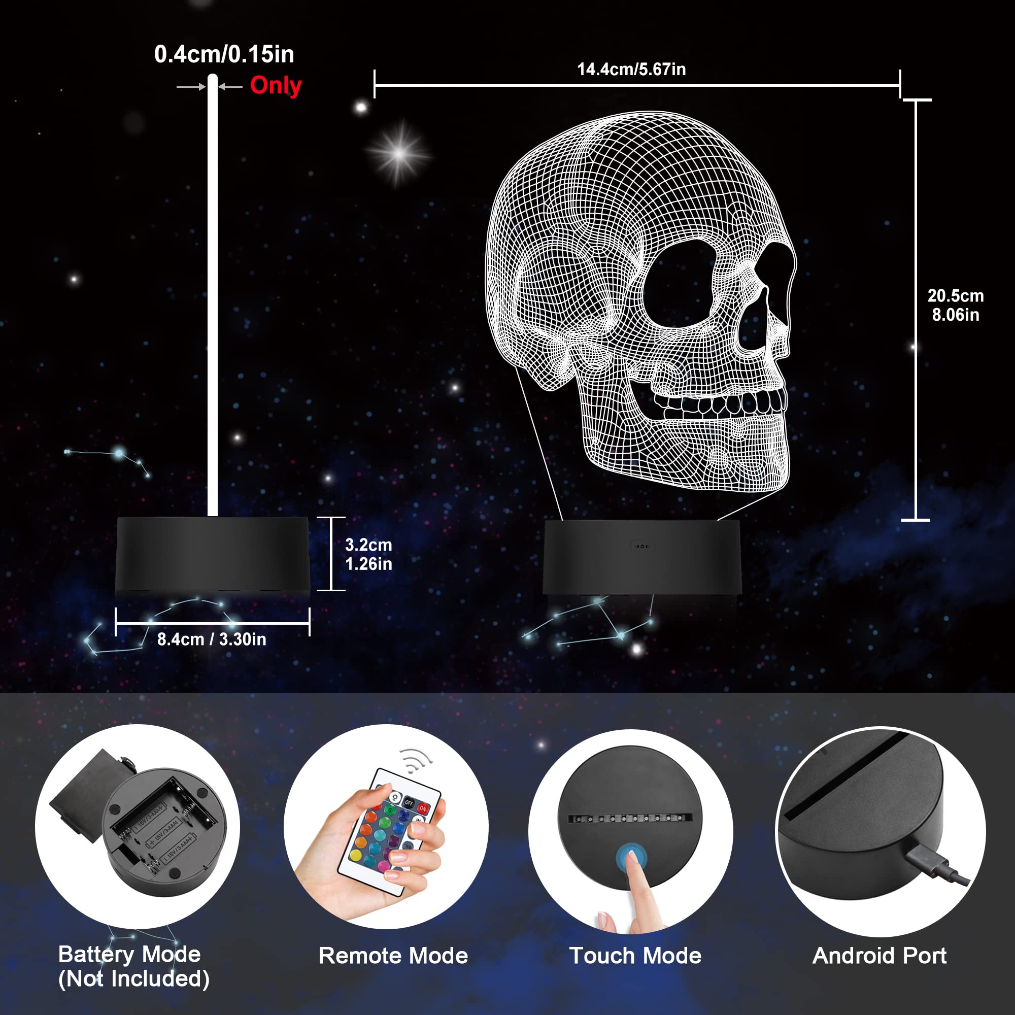 Ammonite skull night light battery option supports portable use