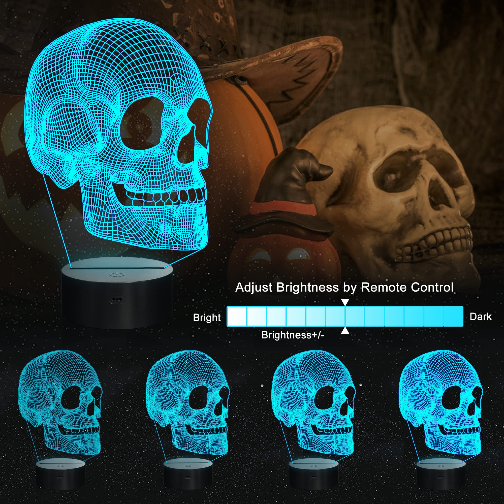 Ammonite skull night light remote enables easy color and mode control