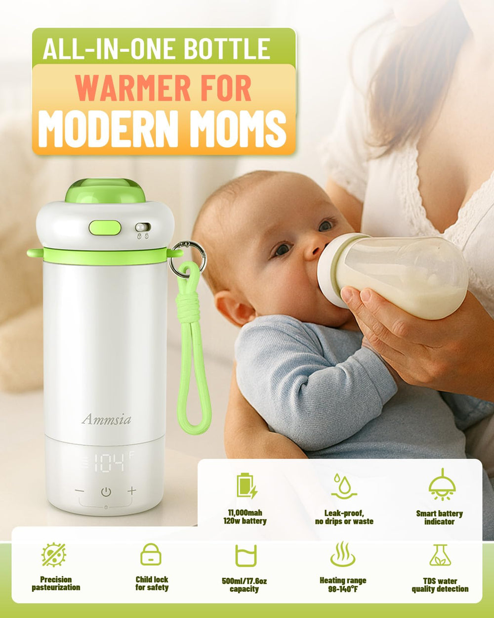 Ammsia bottle warmer is compatible with most bottles for easy feeding