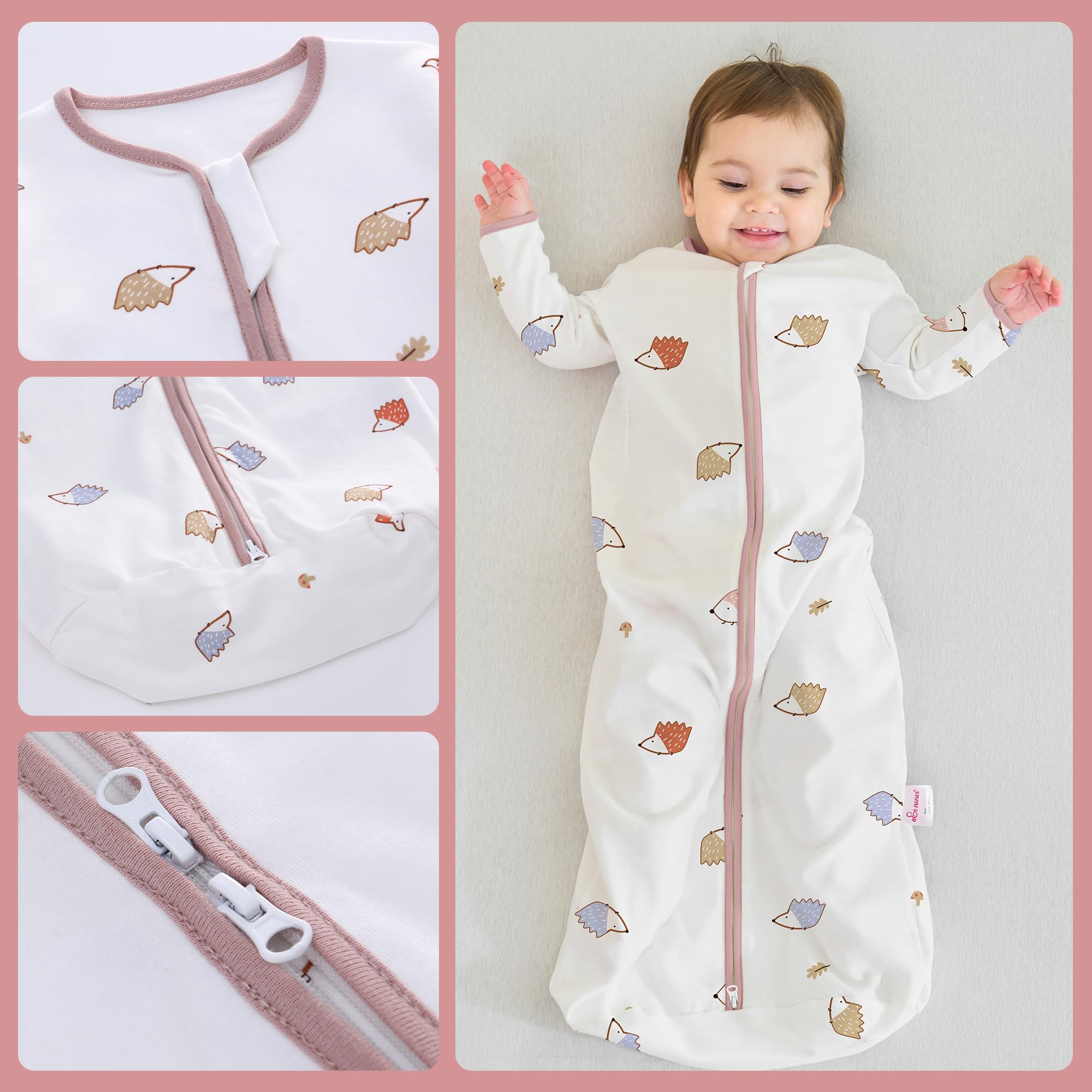 amo nenes 2-way zipper closeup highlights easy dressing and diaper changes