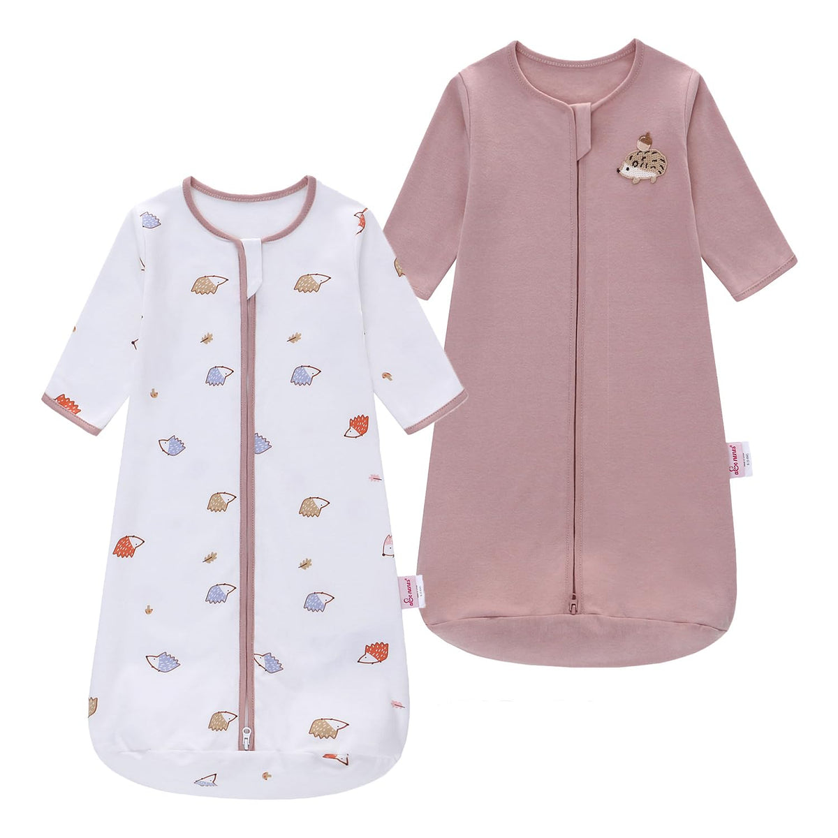 amo nenes baby sleep sack hedgehogs pattern front view for cozy, breathable wear