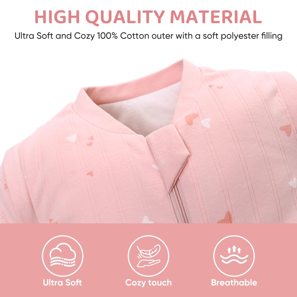 Amo Nenes pink-heart-design sleeping sack adds cute cozy style.