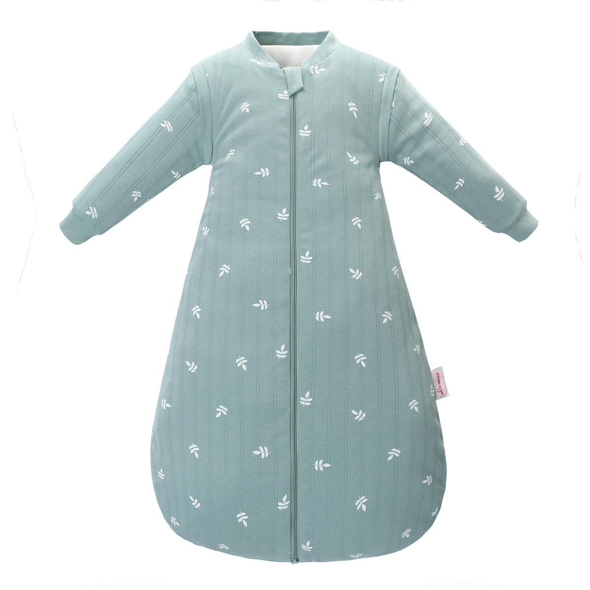 amo nenes sleep sack green leaf front view for gentle warmth