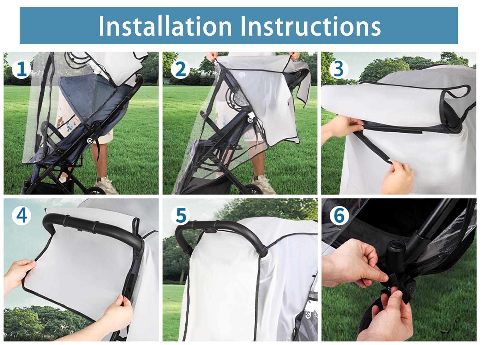 AMORBASE stroller rain cover dimensions 120 cm x 75 cm x 85 cm provide roomy protection.
