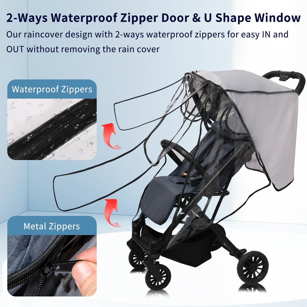 AMORBASE stroller rain cover side view maintains airflow for comfortable outings.