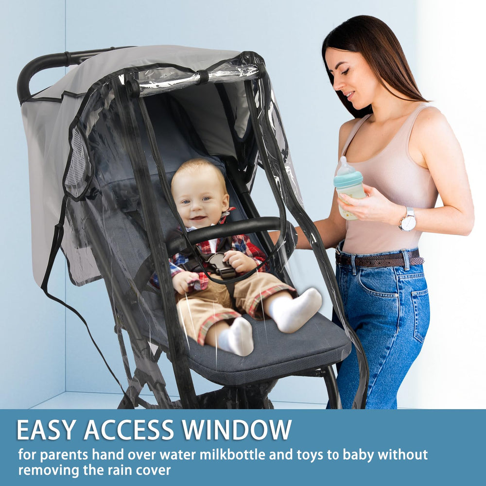 AMORBASE stroller rain cover universal fit adapts to most strollers.