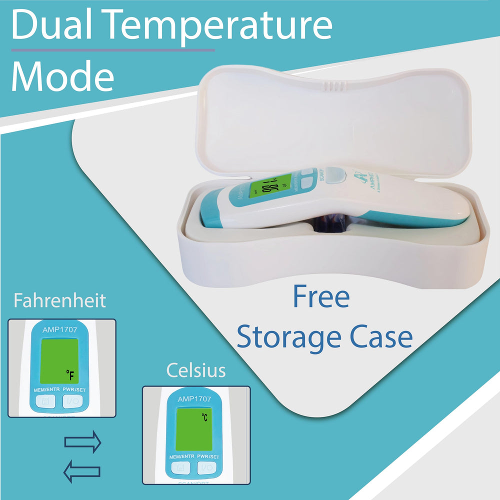 Amplim AmpMed thermometer with quiet mode for discreet, late-night readings.