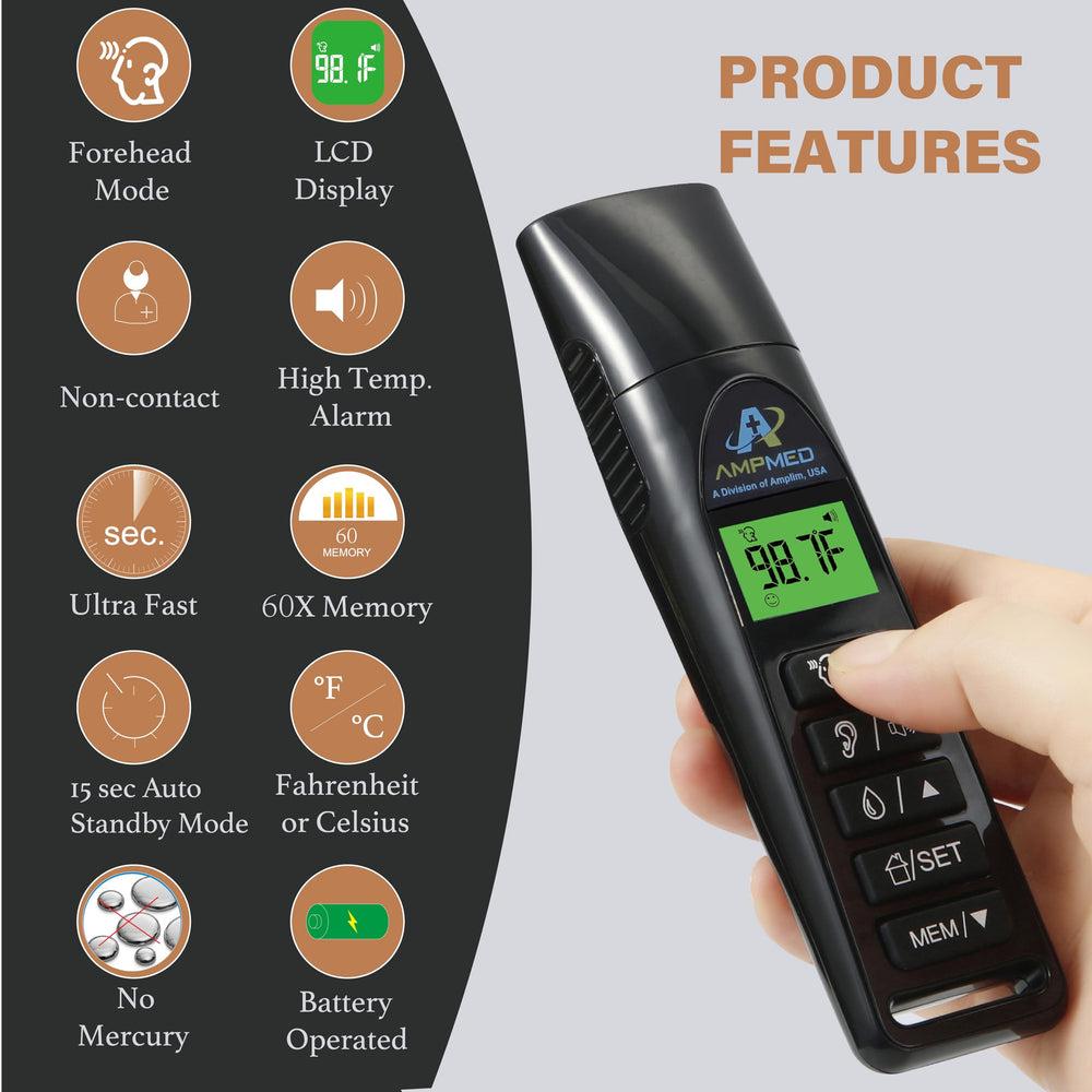 Amplim Baby Thermometer forehead measurement mode for fast non-contact checks.