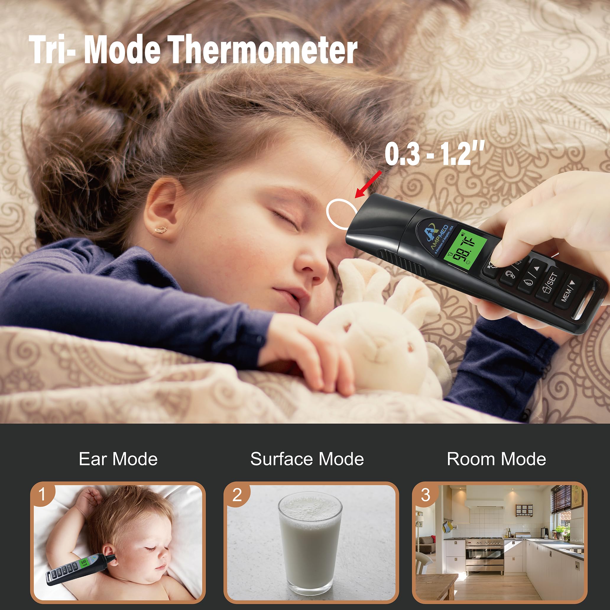 Amplim Baby Thermometer rotating screen for reading from any angle.