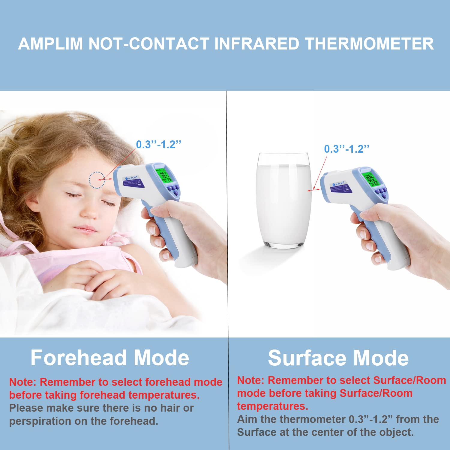 Amplim two AAA batteries power this no-contact thermometer