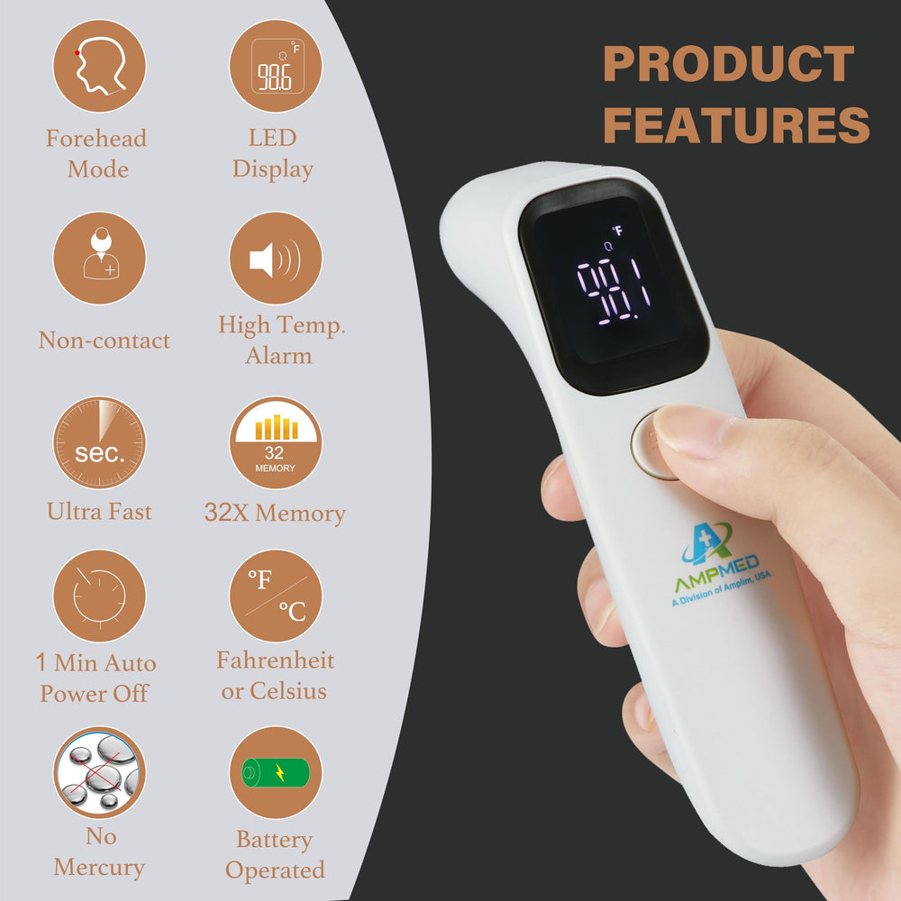 Amplim Forehead Thermometer audible fever alert with clear readings for caregivers