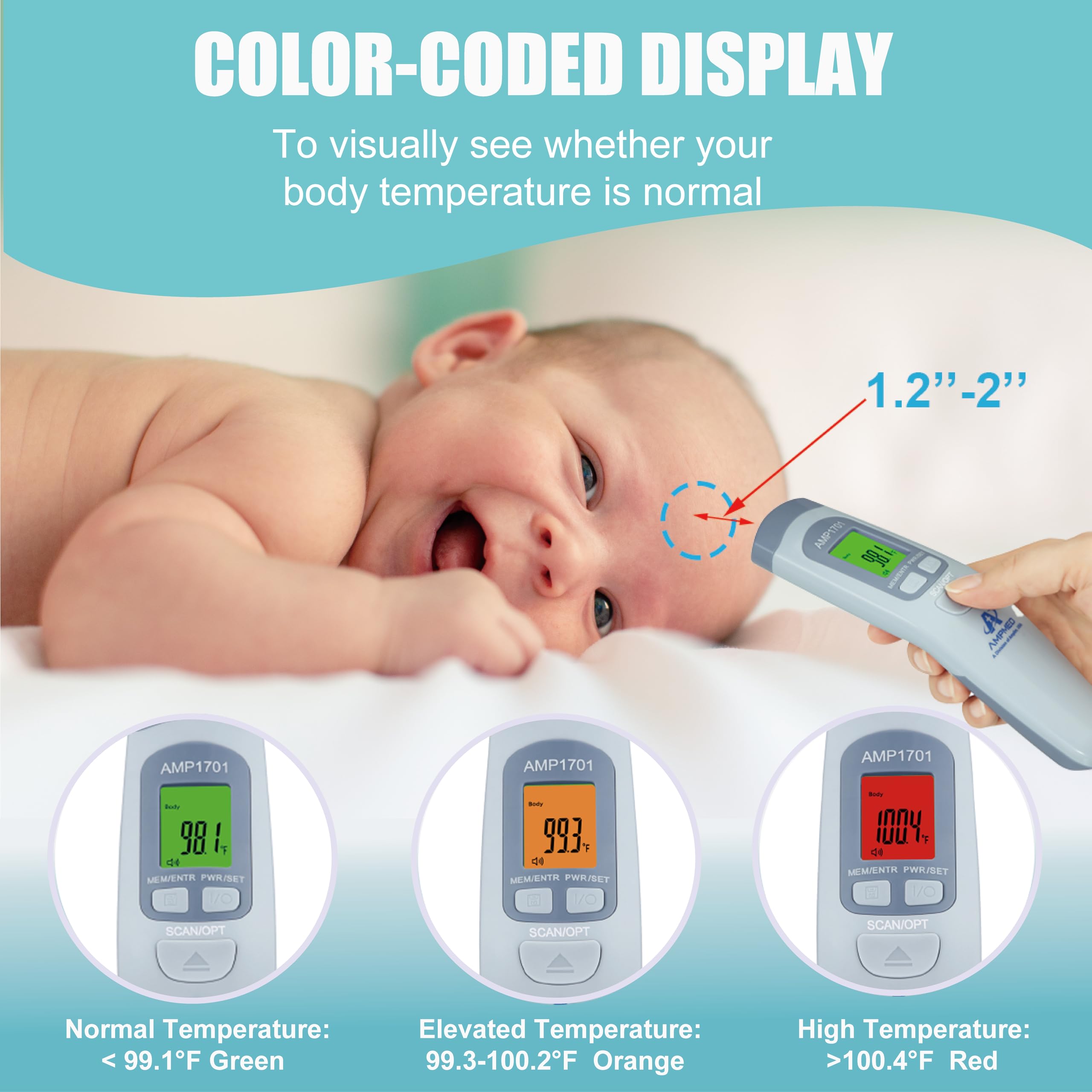 Amplim baby care use supports newborn routines with safe, non-contact fever checks.