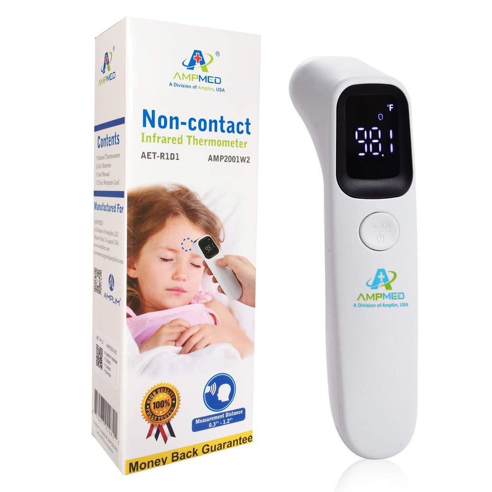Amplim Forehead Thermometer batteries included for ready, on-the-go checks