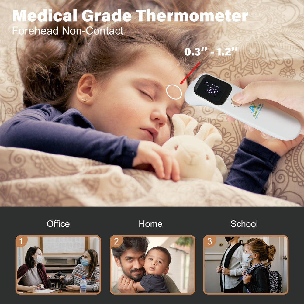 Amplim Forehead Thermometer switches between Fahrenheit and Celsius for global use