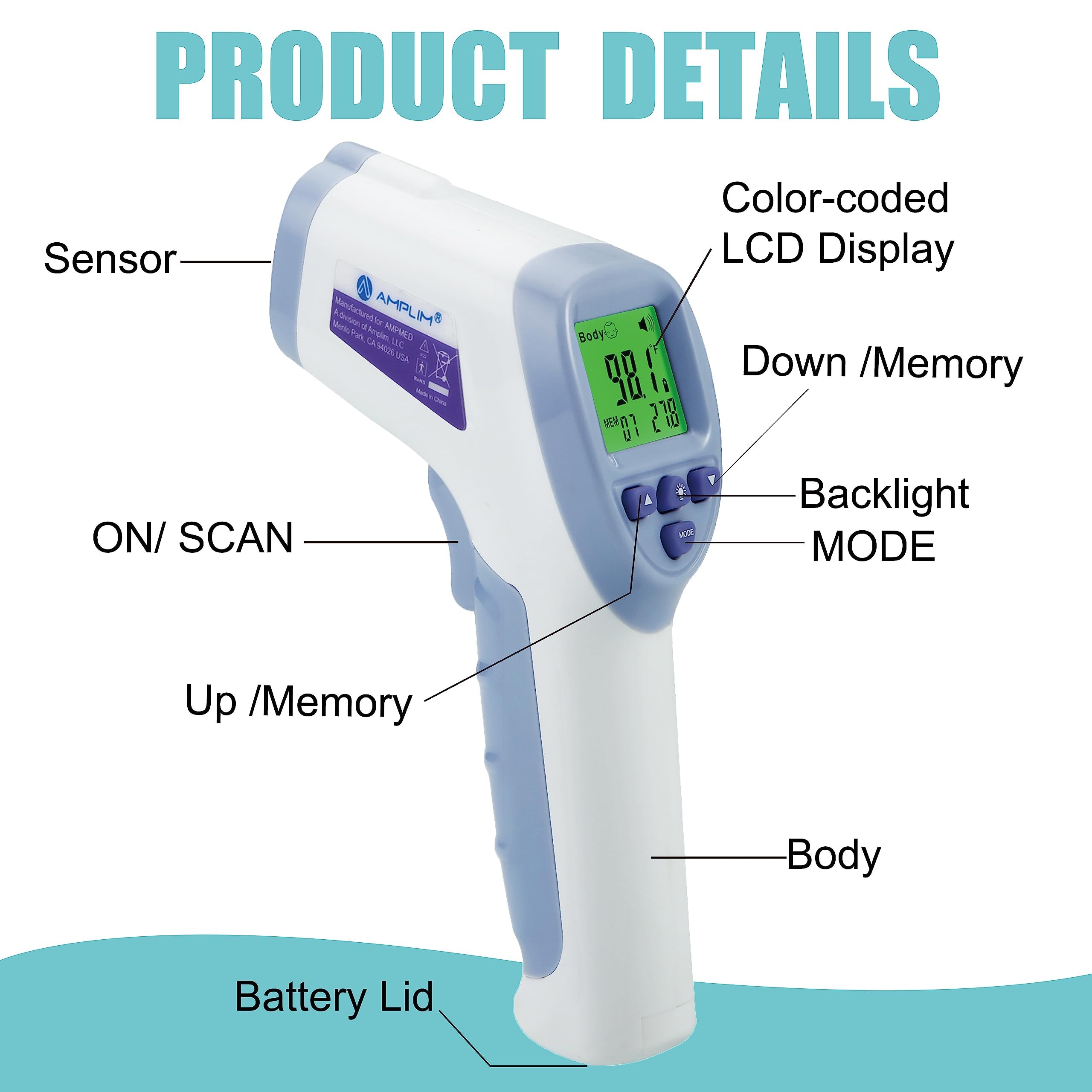 Amplim thermometer with color LCD display for clear readouts