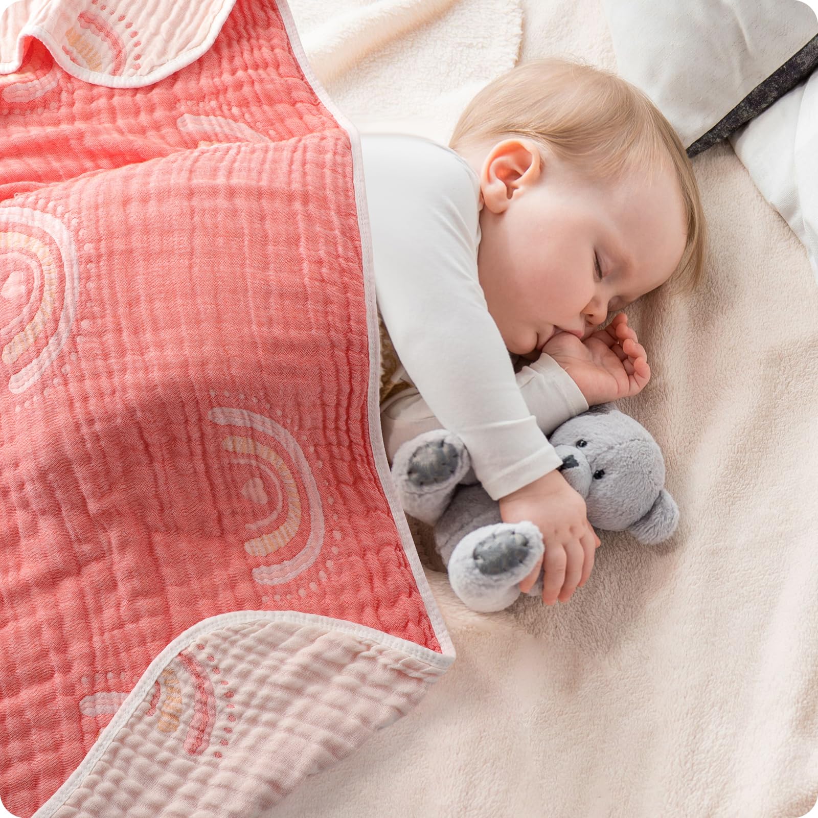 Amrcbb organic cotton muslin blanket soft-edge finish provides gentle warmth for baby naps.