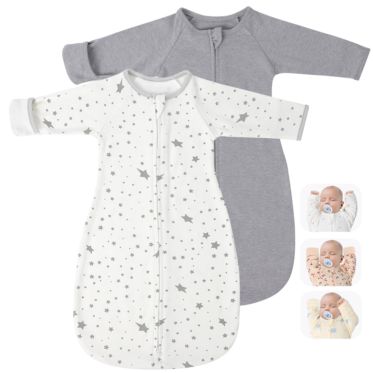 Amrcbb transitional swaddle arm-up sleeves shows secure newborn sleep